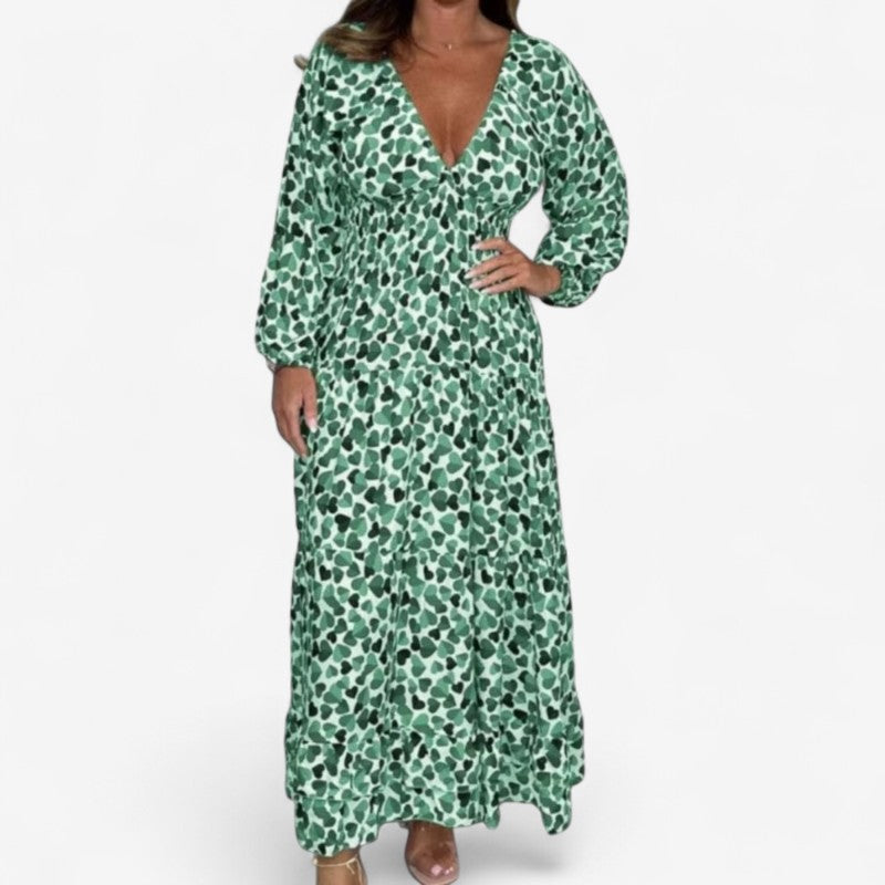 Payton - Lange Mouwen Jurk met V Hals en Bloemenprint