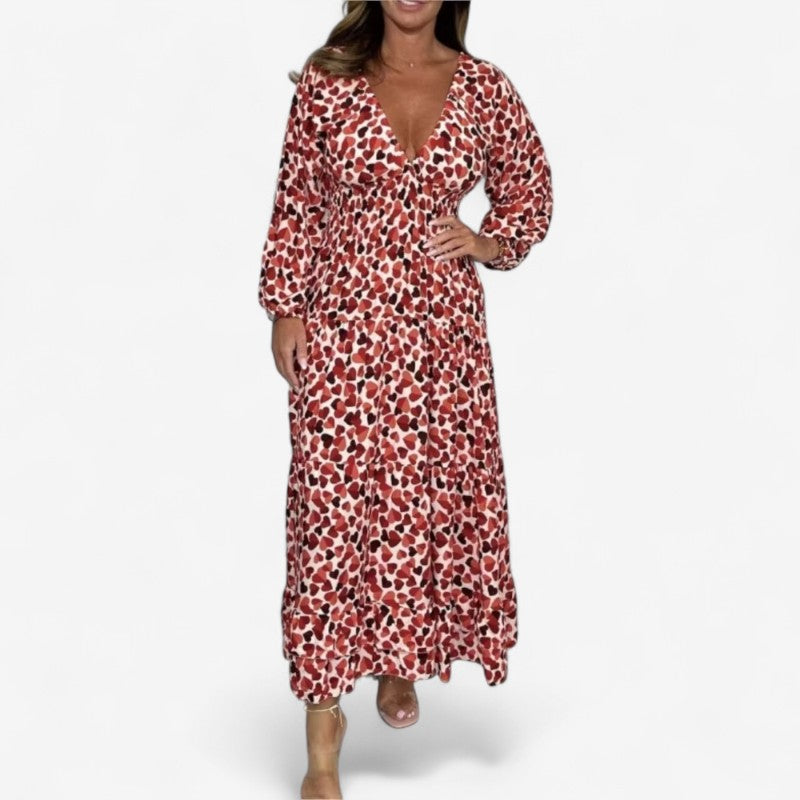 Payton - Lange Mouwen Jurk met V Hals en Bloemenprint