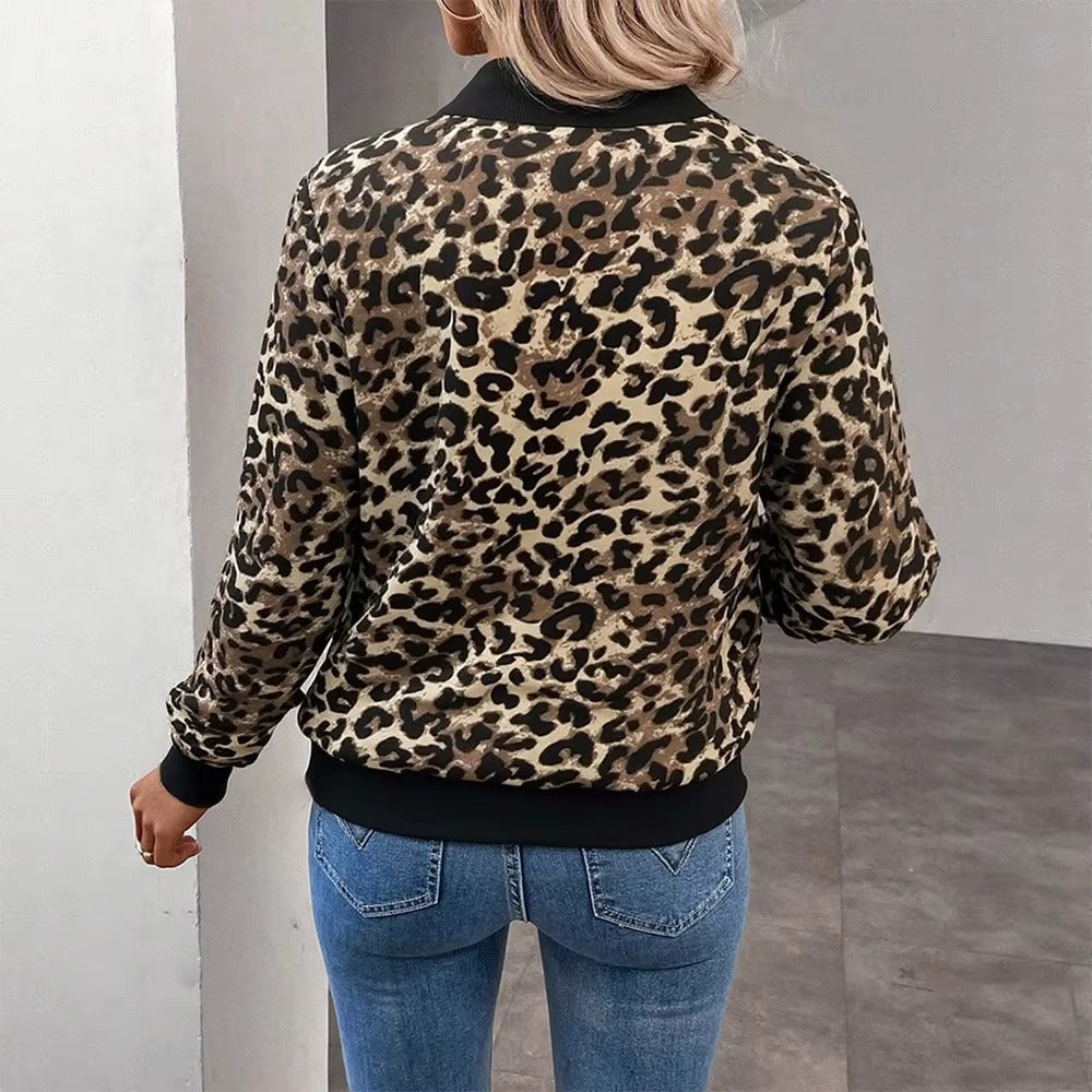 Isabella – Polyester Aviator Jacket met Geribde Manchetten en Voorsluiting