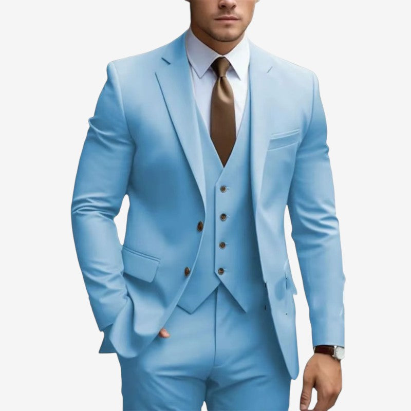 Joshua – 3 Delige Slanke pasvorm Blazer Set met Wijd Pijp Broek