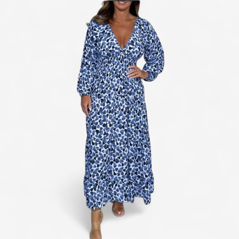 Payton - Lange Mouwen Jurk met V Hals en Bloemenprint