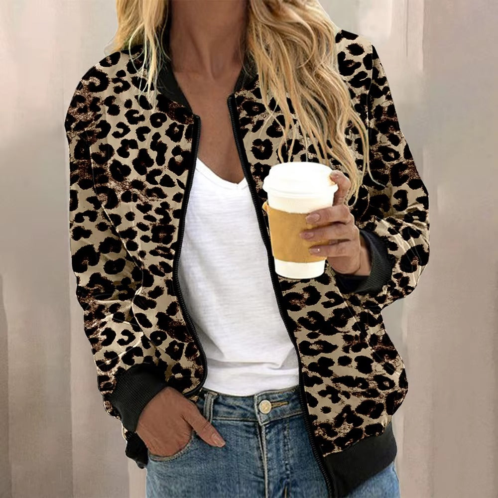Isabella – Polyester Aviator Jacket met Geribde Manchetten en Voorsluiting