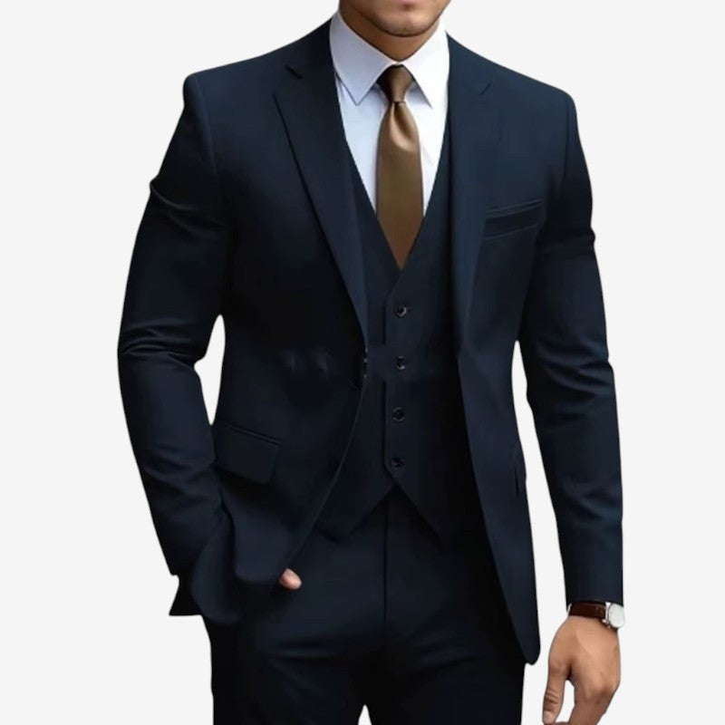 Joshua – 3 Delige Slanke pasvorm Blazer Set met Wijd Pijp Broek