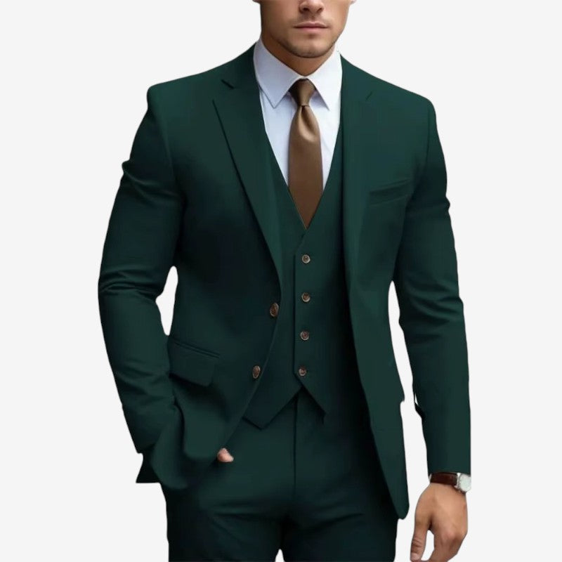 Joshua – 3 Delige Slanke pasvorm Blazer Set met Wijd Pijp Broek