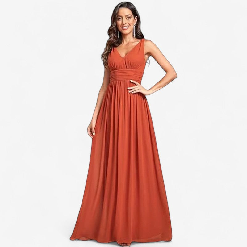 Catherine – Mouwloze Maxi jurk met A lijn en V hals