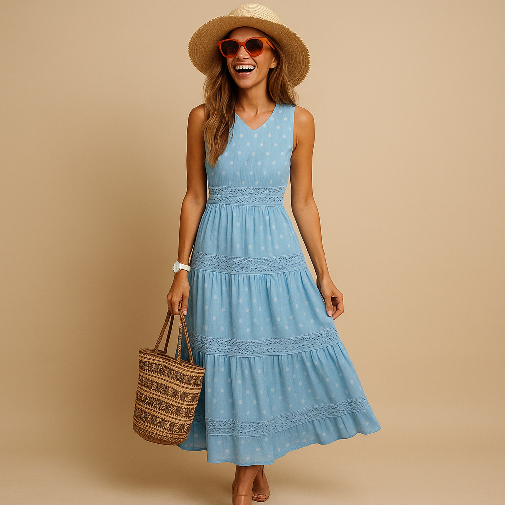 Liora – Maxi-jurk met V-hals en mouwloze snit