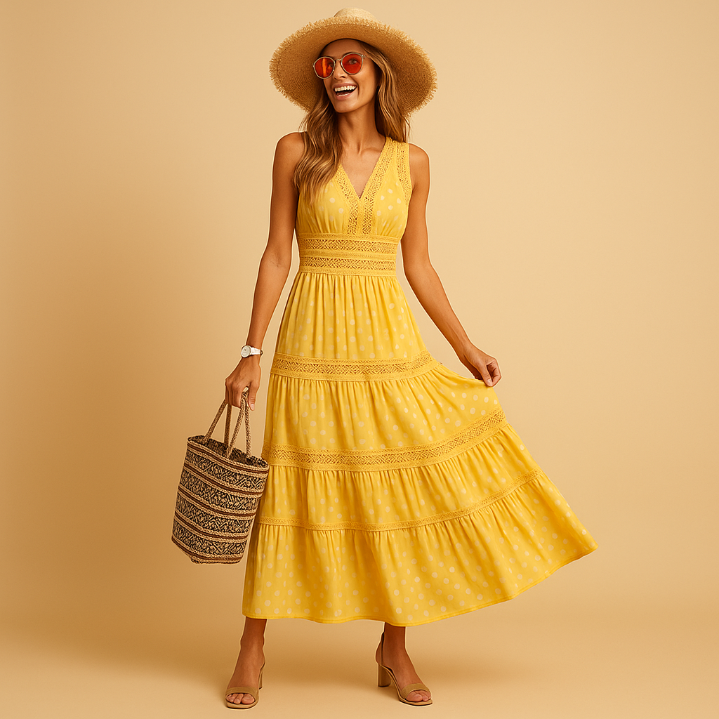 Liora – Maxi-jurk met V-hals en mouwloze snit