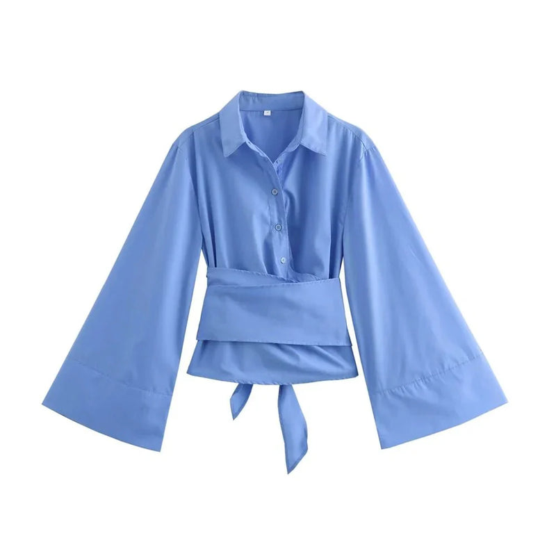 Elena - Stijlvolle wikkelblouse met klokmouwen
