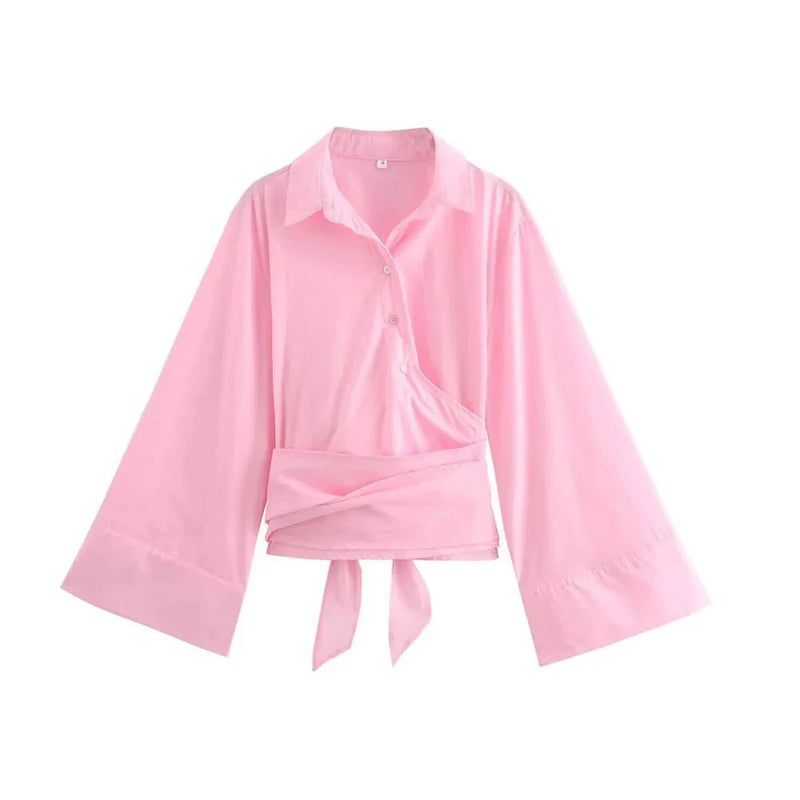 Elena - Stijlvolle wikkelblouse met klokmouwen