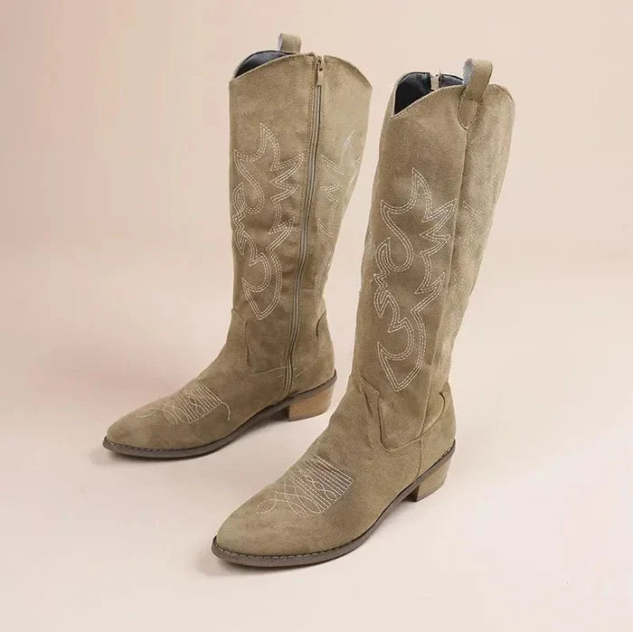 Zoe - Klassieke Western-geïnspireerde kniehoge laarzen met een scherpe puntige teen