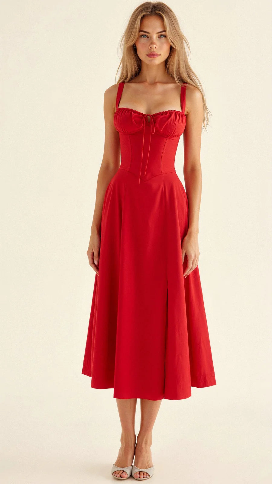 Daisy - Elegante Midi-jurk met een gebeeldhouwd lijfje en vloeiende rok