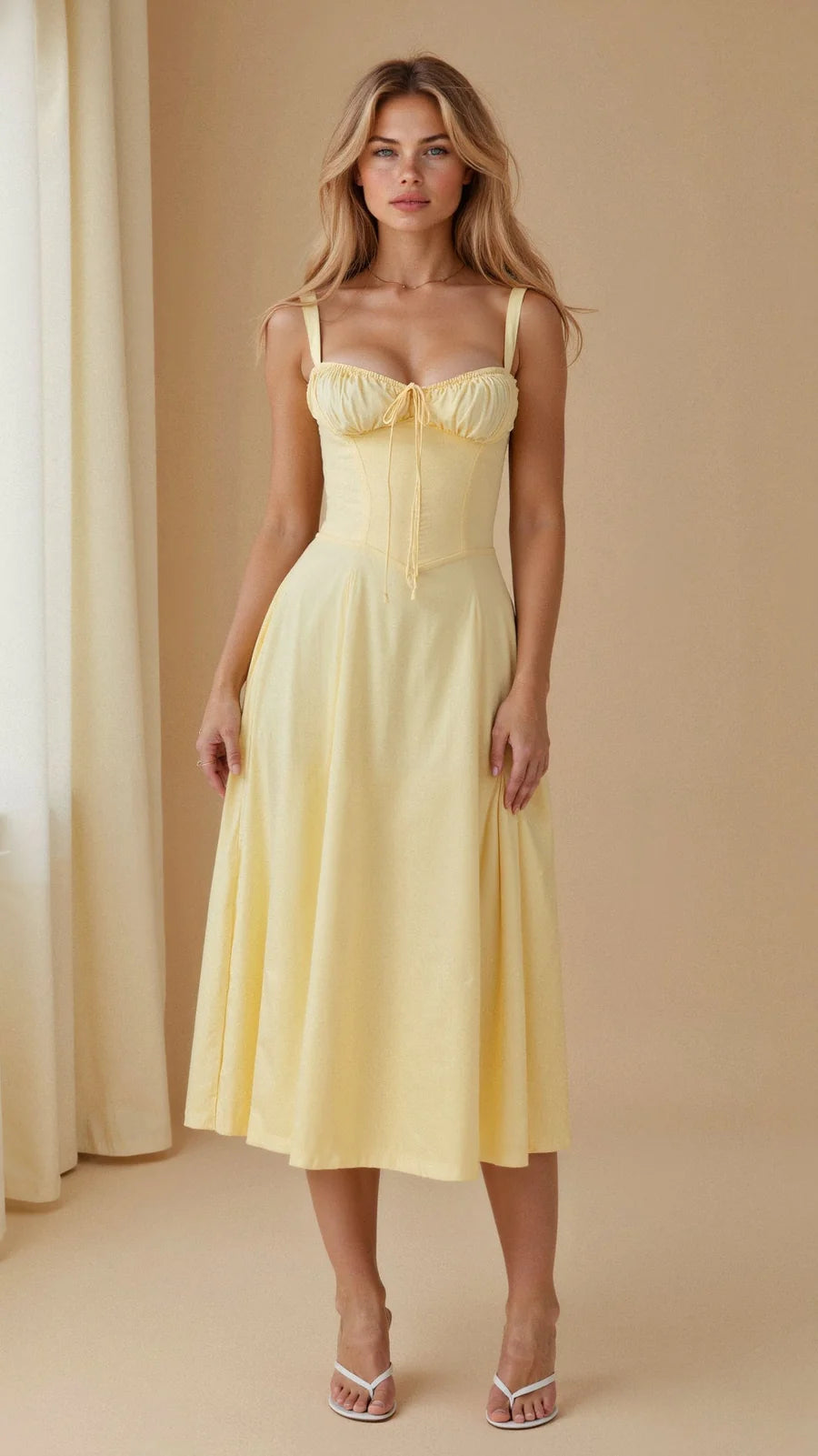 Daisy - Elegante Midi-jurk met een gebeeldhouwd lijfje en vloeiende rok