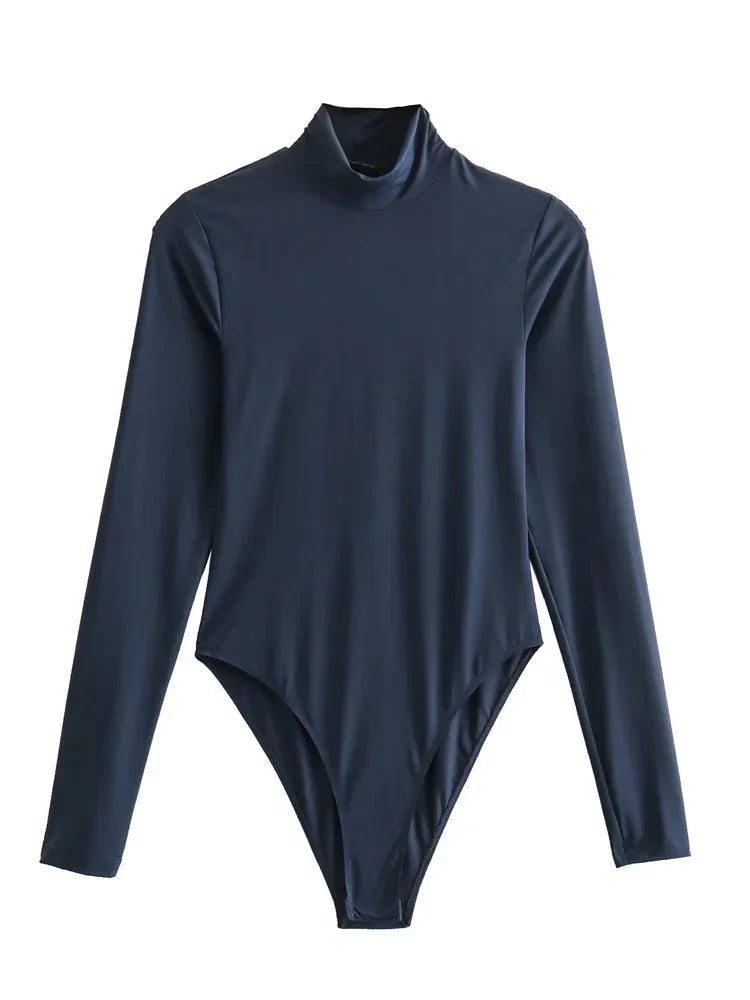 Selena - Slanke Bodysuit met lange mouwen en hoge halslijn