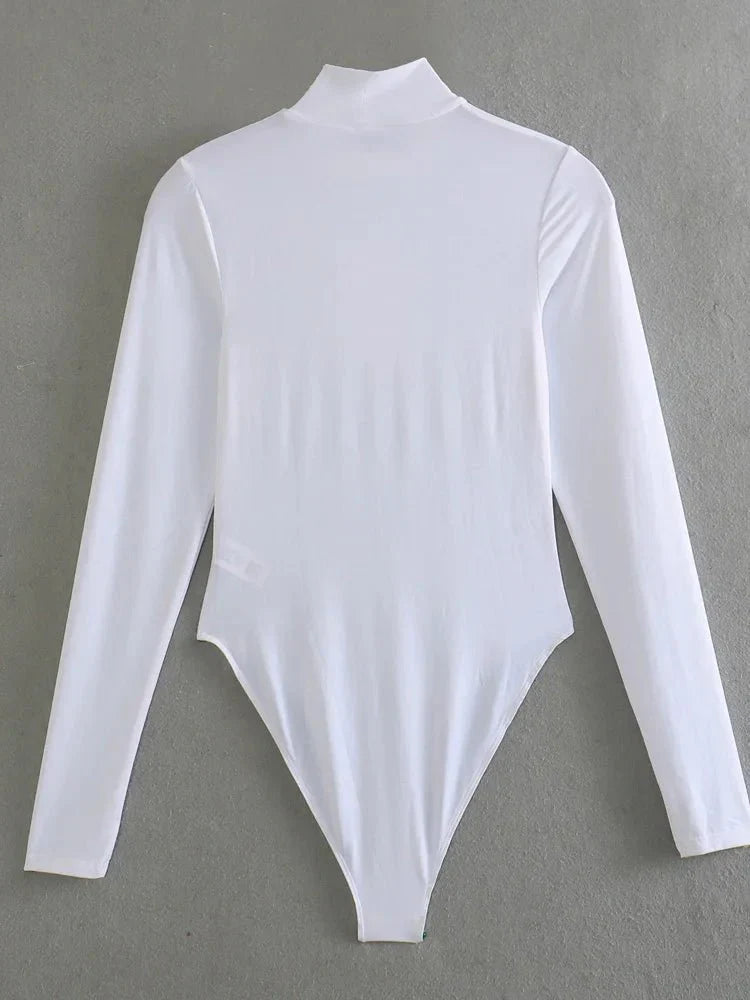 Selena - Slanke Bodysuit met lange mouwen en hoge halslijn