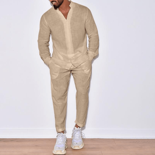Liam - Stijlvolle tweedelige outfit met relaxed-fit overhemd en taps toelopende broek