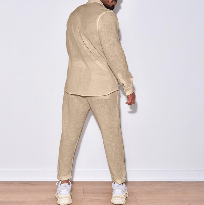 Liam - Stijlvolle tweedelige outfit met relaxed-fit overhemd en taps toelopende broek