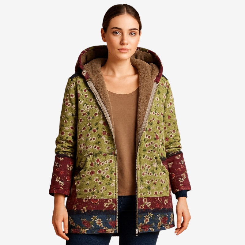 Vanessa - Capuchonjas met lange mouwen bloemenprint en rits