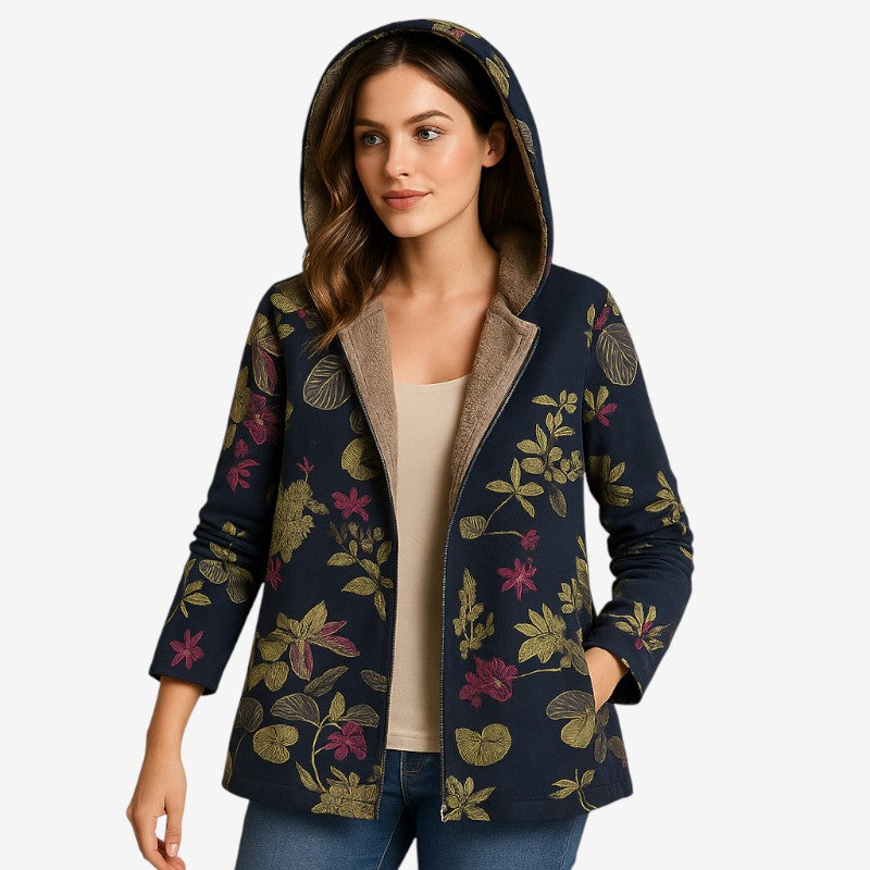 Vanessa - Capuchonjas met lange mouwen bloemenprint en rits