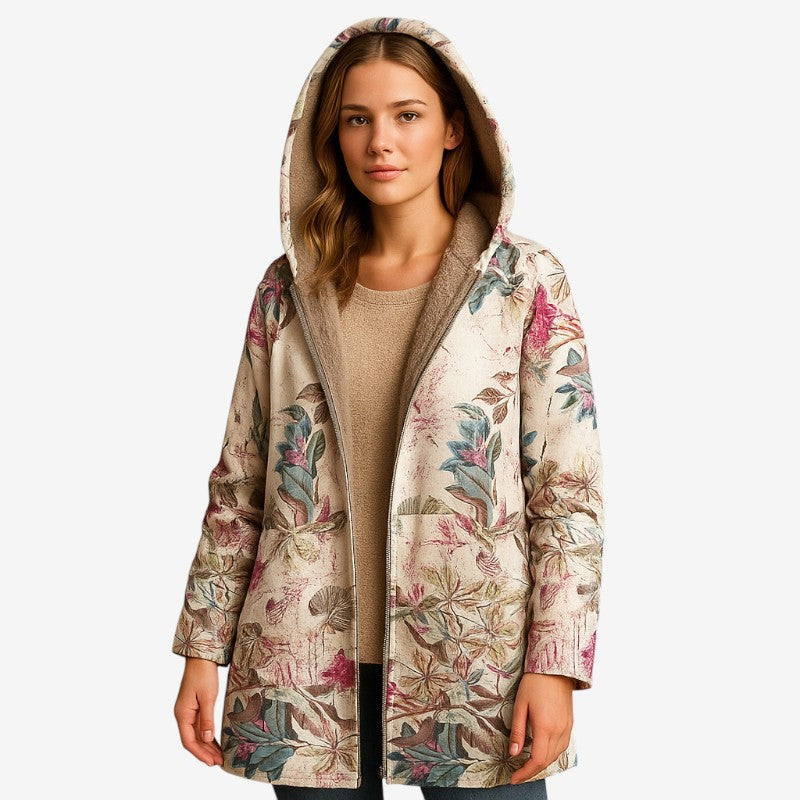 Vanessa - Capuchonjas met lange mouwen bloemenprint en rits