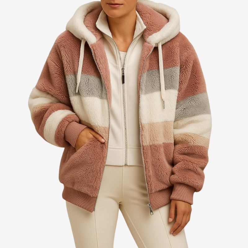 Violet - Lange Mouw Hooded Jas met Rits en Verstelbare Kap