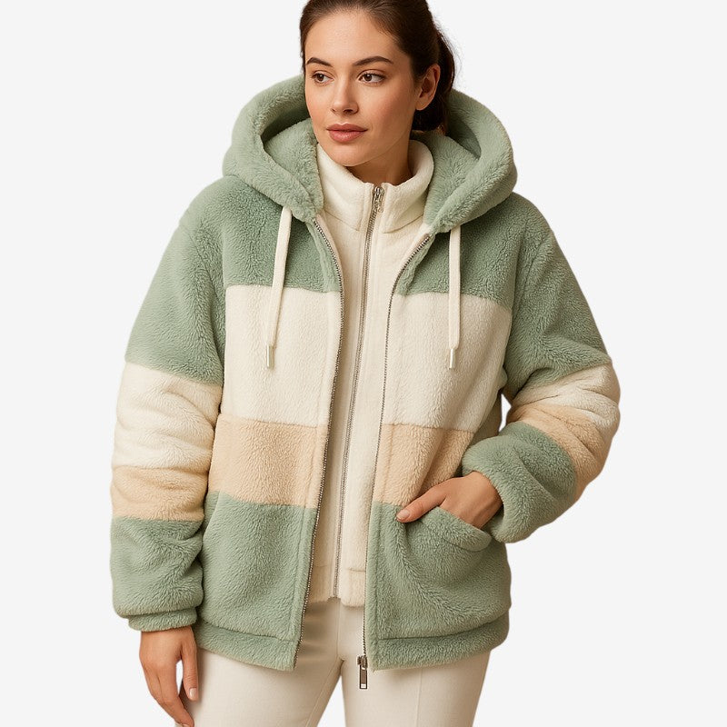 Violet - Lange Mouw Hooded Jas met Rits en Verstelbare Kap