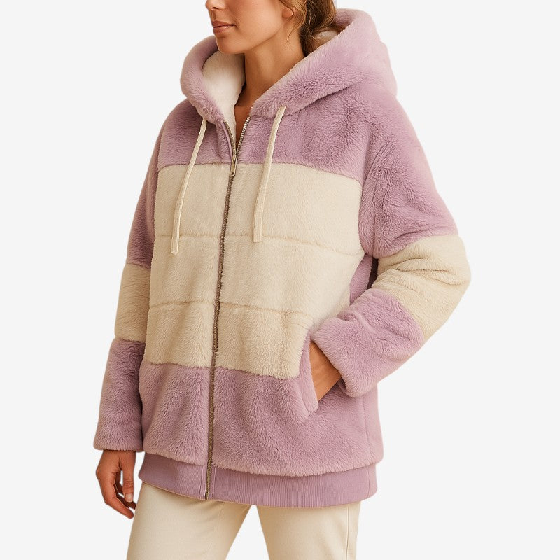 Violet - Lange Mouw Hooded Jas met Rits en Verstelbare Kap