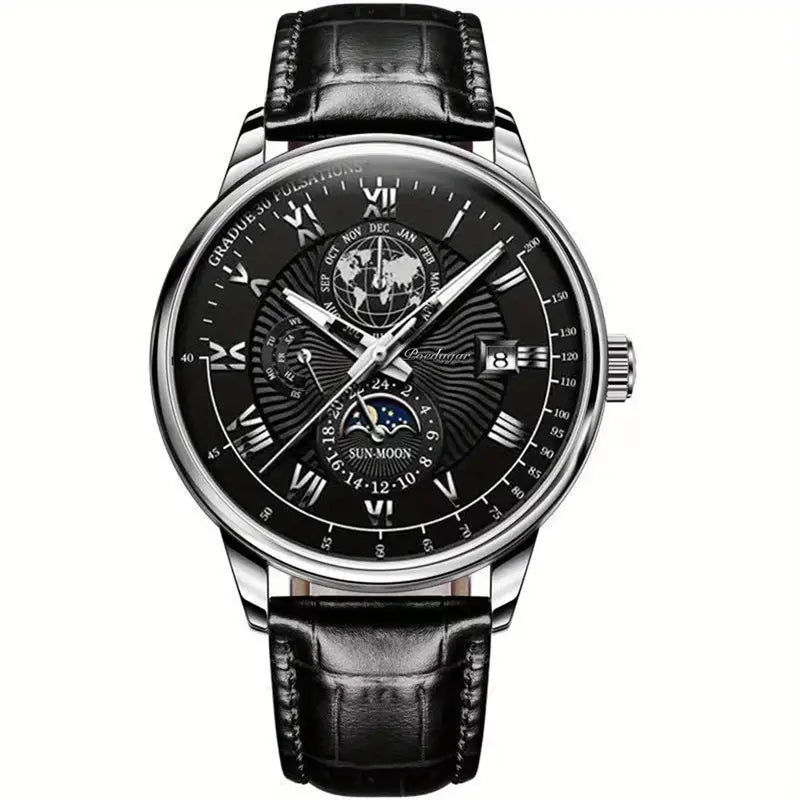 Elliot - Mechanisch maanfasehorloge met saffierglas en lichtgevende wijzers