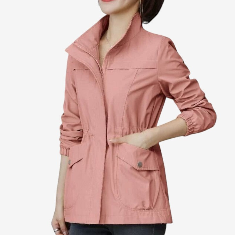 Quinn - Lange Mouw Windbreaker Jas met Opstaande Kraag en Rits Sluiting