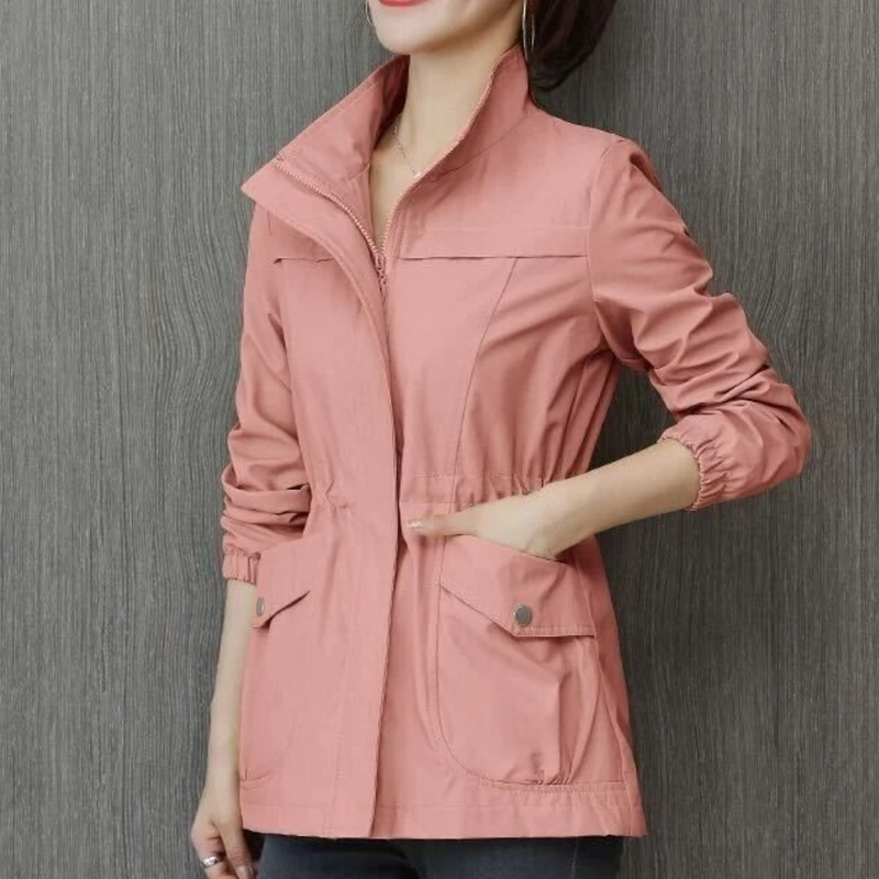 Quinn - Lange Mouw Windbreaker Jas met Opstaande Kraag en Rits Sluiting