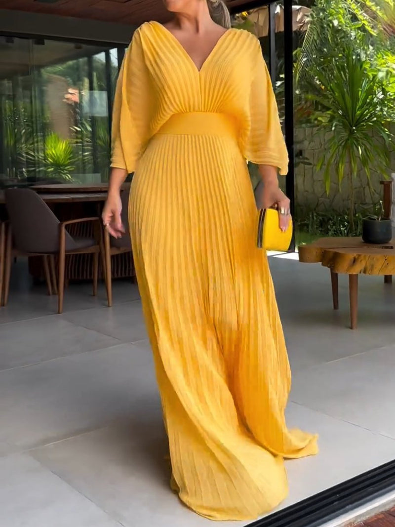 Amelia - Diepe V-hals jurk met elegante halve mouwen