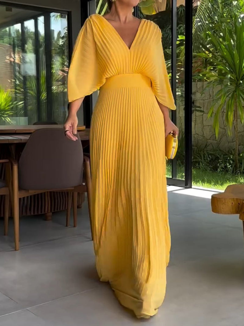 Amelia - Diepe V-hals jurk met elegante halve mouwen