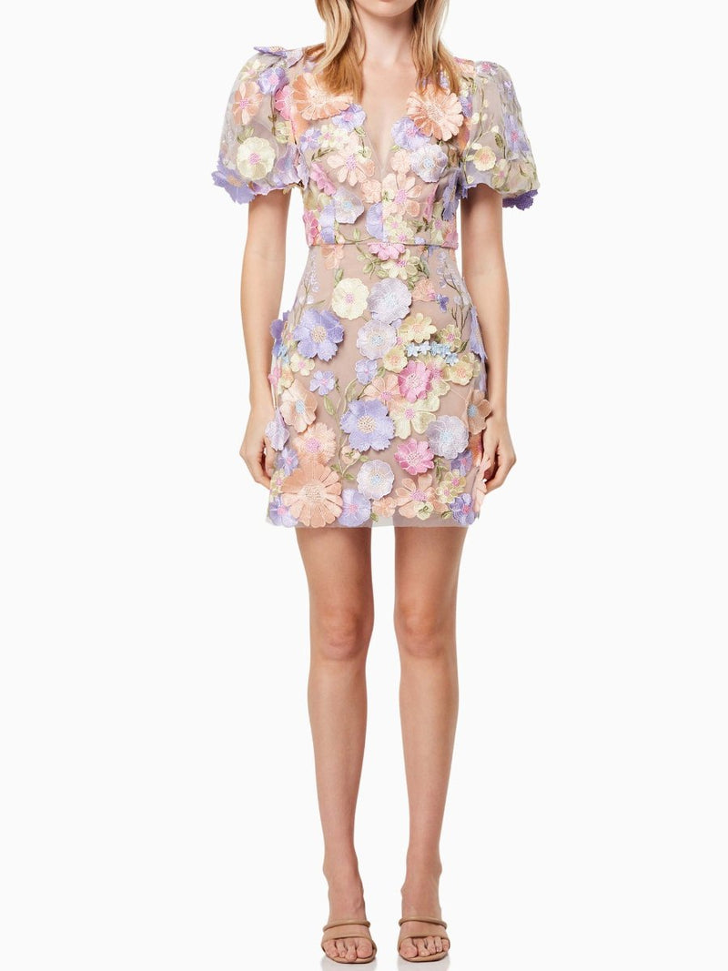 Lily - Mini jurk met bloemenmotief en pofmouwen