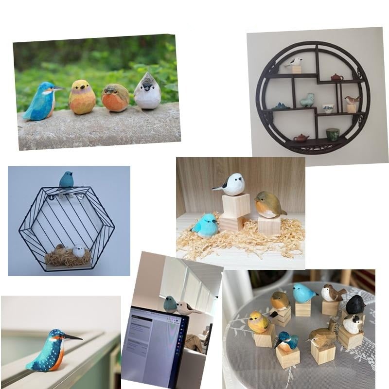 NatureChirp -Kleurrijke Handgemaakte Houten Vogelbeeldjes voor Home Decor