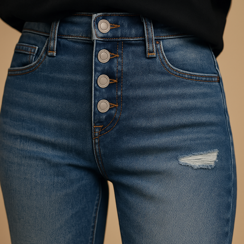 Tessa – Elegante rechte jeans met knoopdetail aan de voorkant en functionele zak