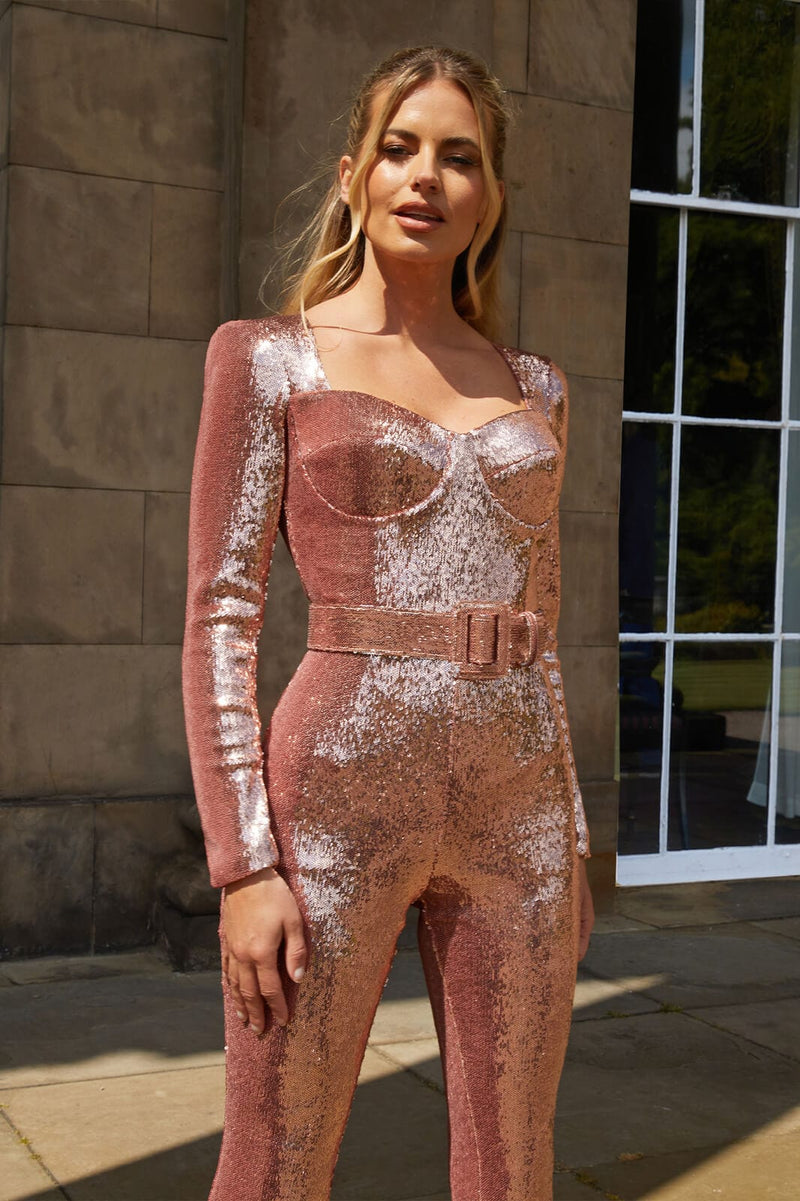 Anita - Lange mouw slanke pasvorm jumpsuit met hoge taille Riem