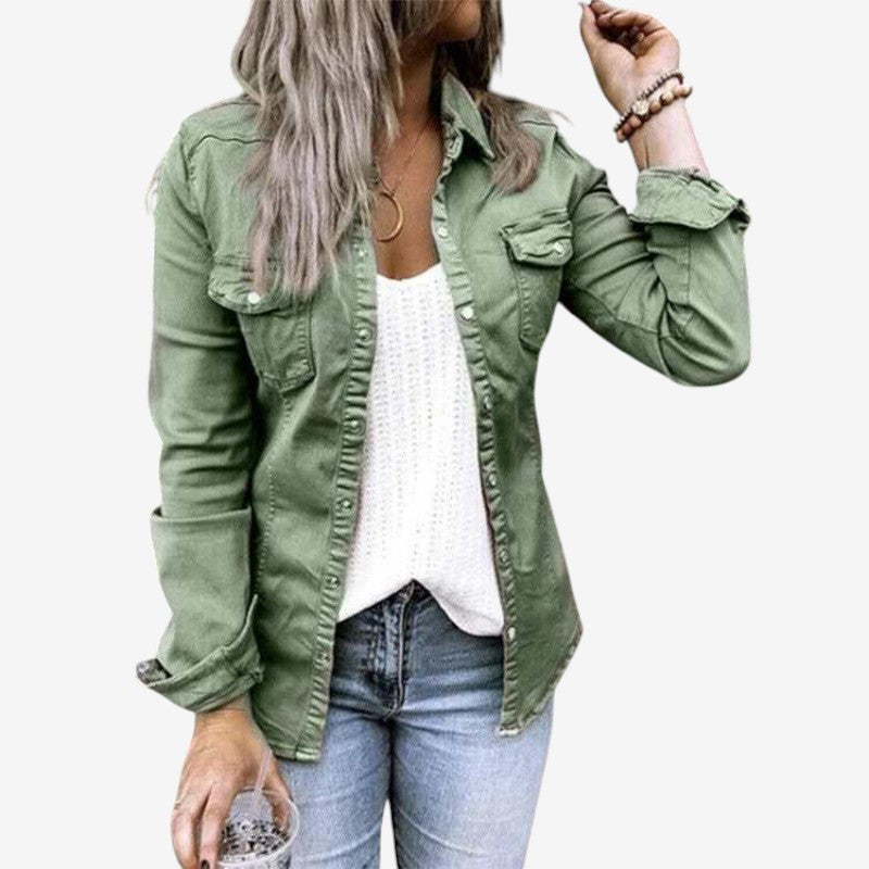 Jacqueline - Lange Mouw Jack met Knoopsluiting en Borstzakken