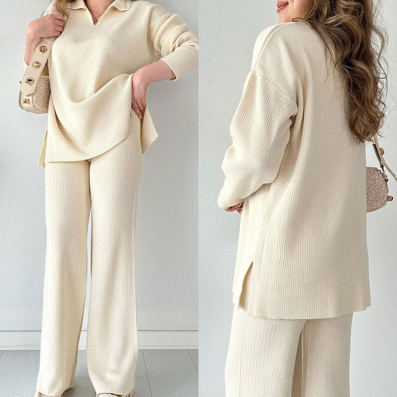 Stella – Tweedelige set met top met v hals en broek met wijde pijpen