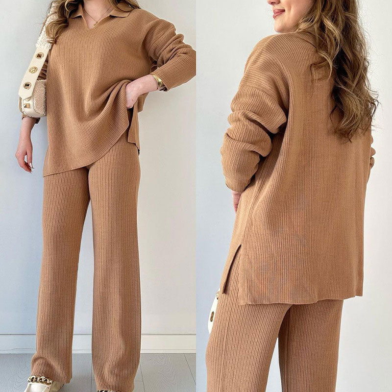Stella – Tweedelige set met top met v hals en broek met wijde pijpen