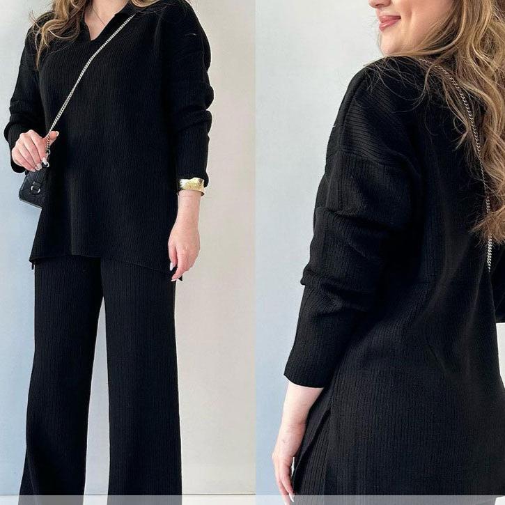 Stella – Tweedelige set met top met v hals en broek met wijde pijpen