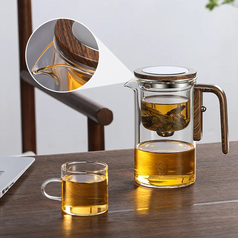 MasterBlend – Glazen theepot met houten handvat voor een soepele zetervaring