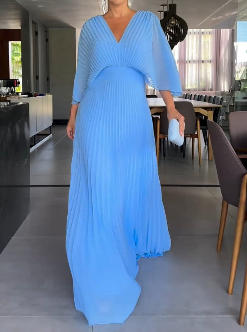 Amelia - Diepe V-hals jurk met elegante halve mouwen
