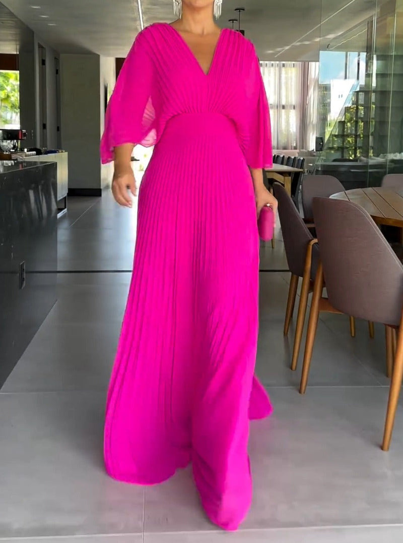 Amelia - Diepe V-hals jurk met elegante halve mouwen