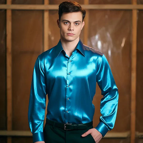 Jack – Slim Fit Zijde Lange Mouw Overhemd met Knoopsluiting en Reverskraag