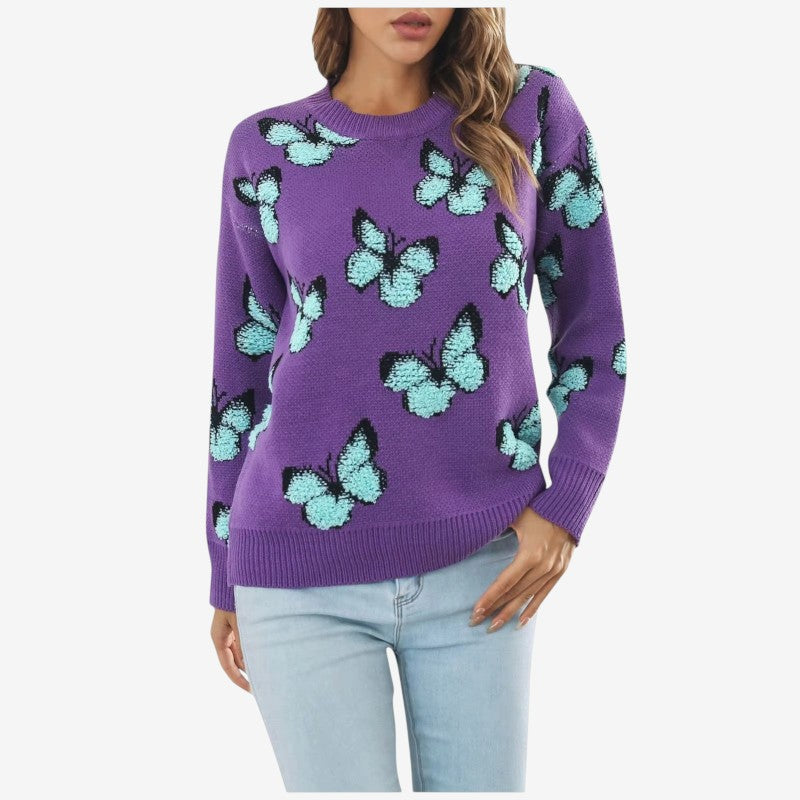 Mila – Trui met lange mouwen ronde hals en vlinderborduursel