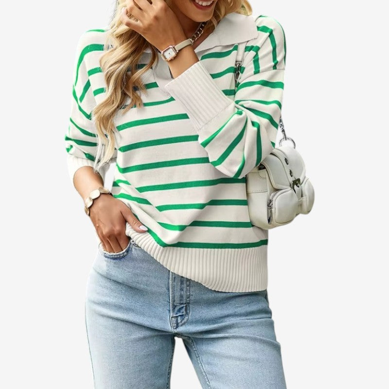 Quinn – Lange Mouw Trui met Gestreept Patroon en Geribbelde Details