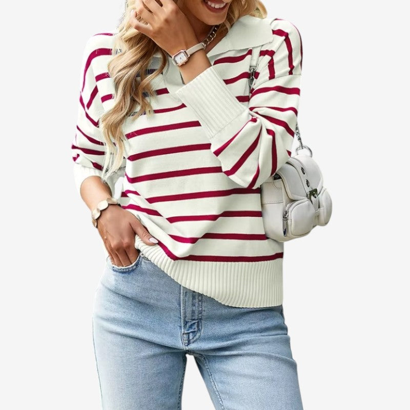 Quinn – Lange Mouw Trui met Gestreept Patroon en Geribbelde Details
