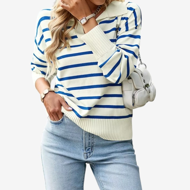 Quinn – Lange Mouw Trui met Gestreept Patroon en Geribbelde Details