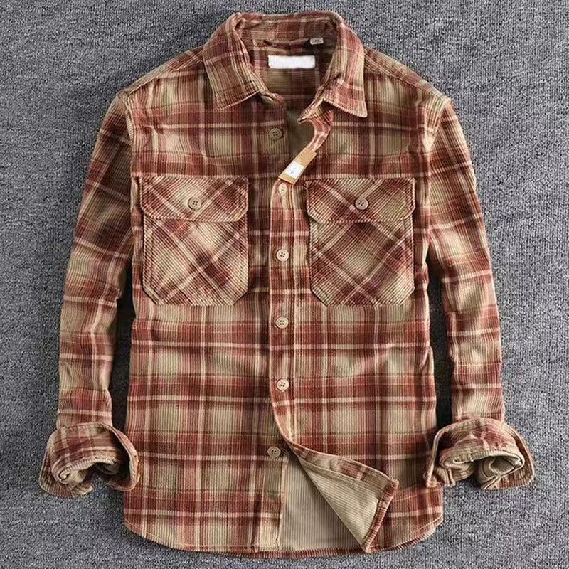 Johnny - Lange Mouw Geruit Overhemd met Knopen en Omgeslagen Kraag