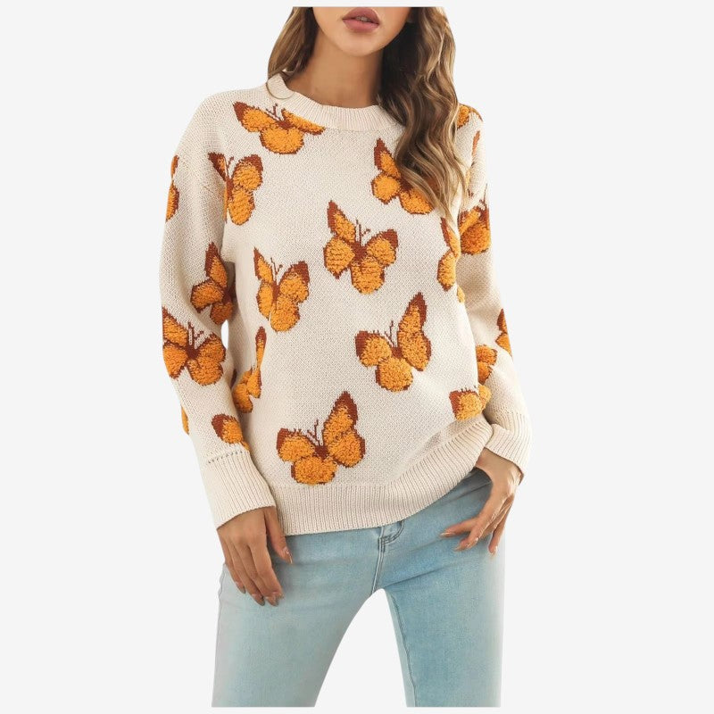 Mila – Trui met lange mouwen ronde hals en vlinderborduursel