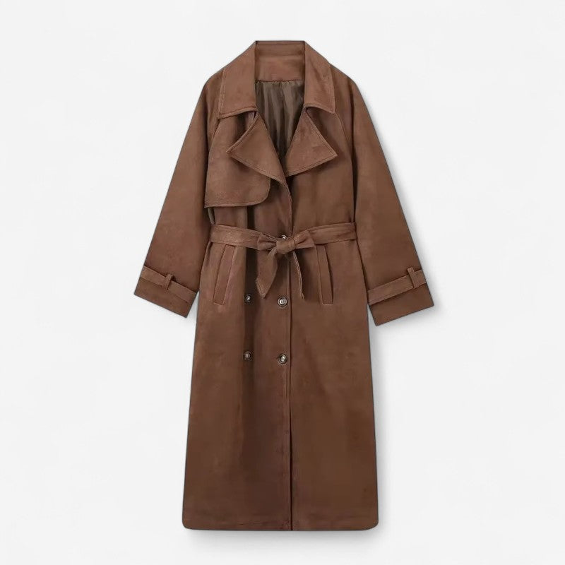 Stacy - Lange Mouw Trenchcoat met Knoopsluiting en Verstelbare Tailleband